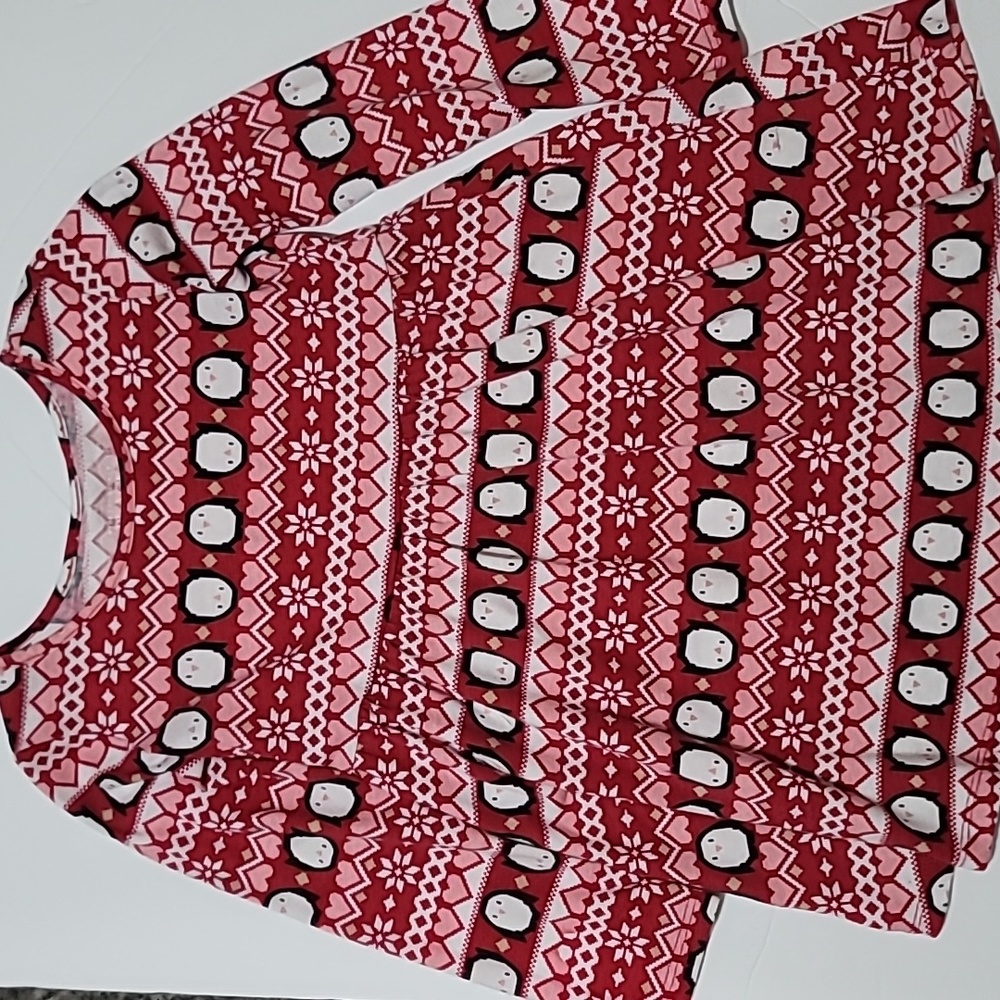 CP Place Red, White, Pink, & Black long Sleeve dress with Hearts & Panguins